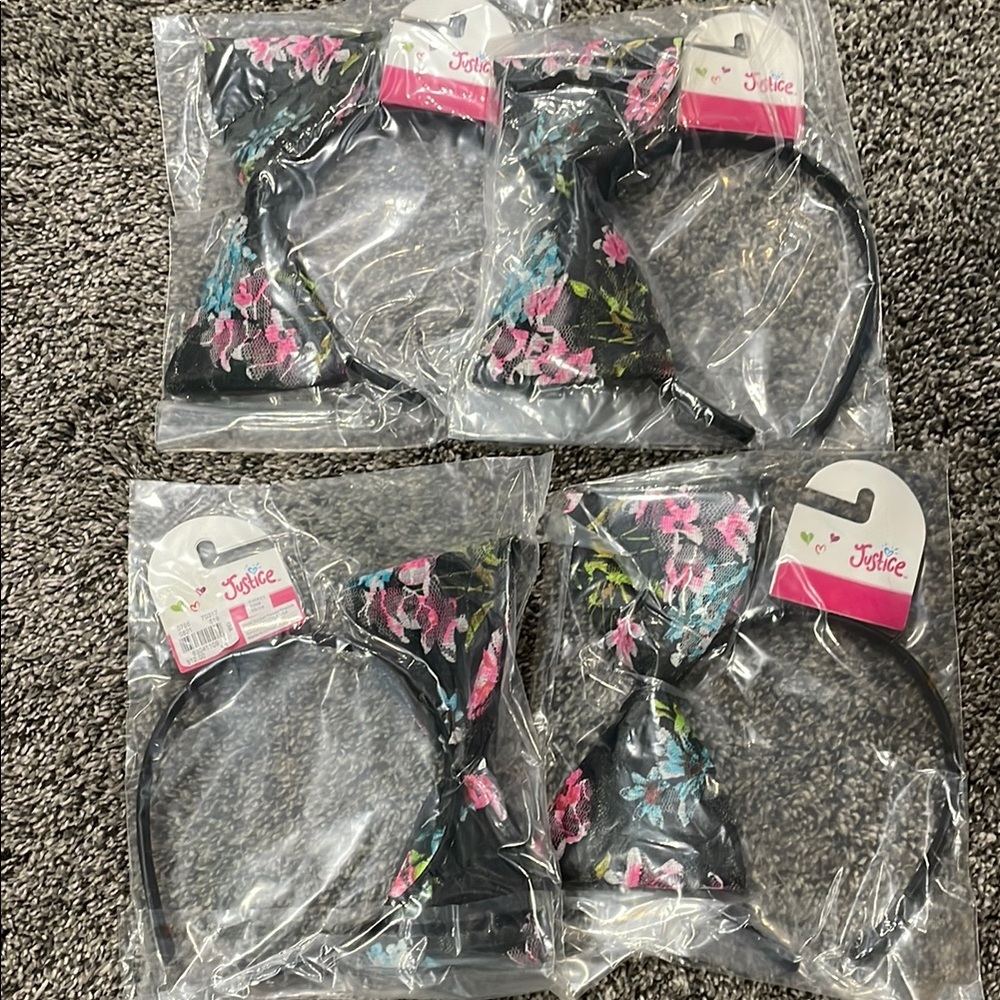 Justice Floral Bow headband. New. Set of 4